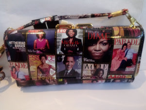 Glossy magazine cover collage Michelle Obama Clutch Bag with Colorful Pictures