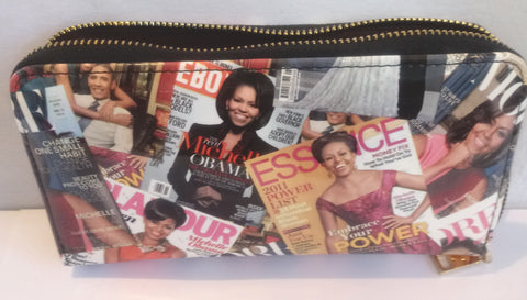 Glossy magazine cover collage Michelle Obama Clutch Bag with Colorful Pictures