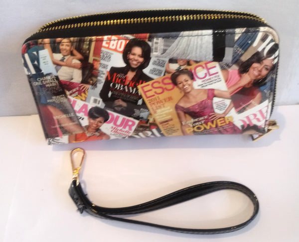 Glossy magazine cover collage Michelle Obama Clutch Bag with Colorful Pictures