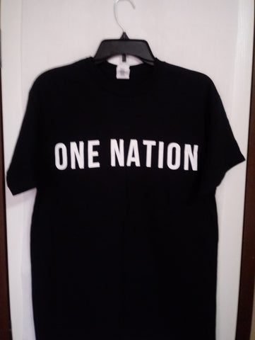 T-Shirt Short Sleeve One Nation, Political Party Black Shirt with White Letters.