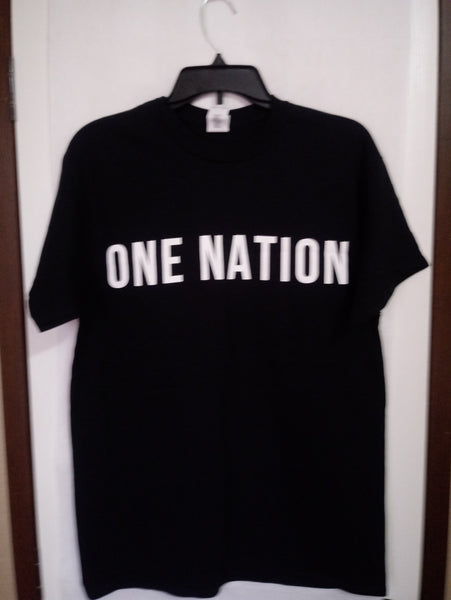T-Shirt Short Sleeve One Nation, Political Party Black Shirt with White Letters.